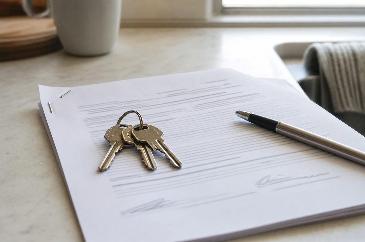 Keys and paperwork on a counter